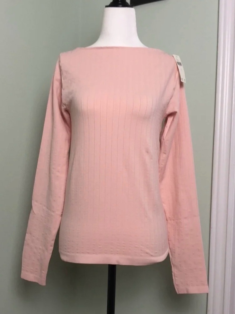 💛 L 💛 NWT Anthro Ribbed Scoop Back Light Pink Long Sleeve​